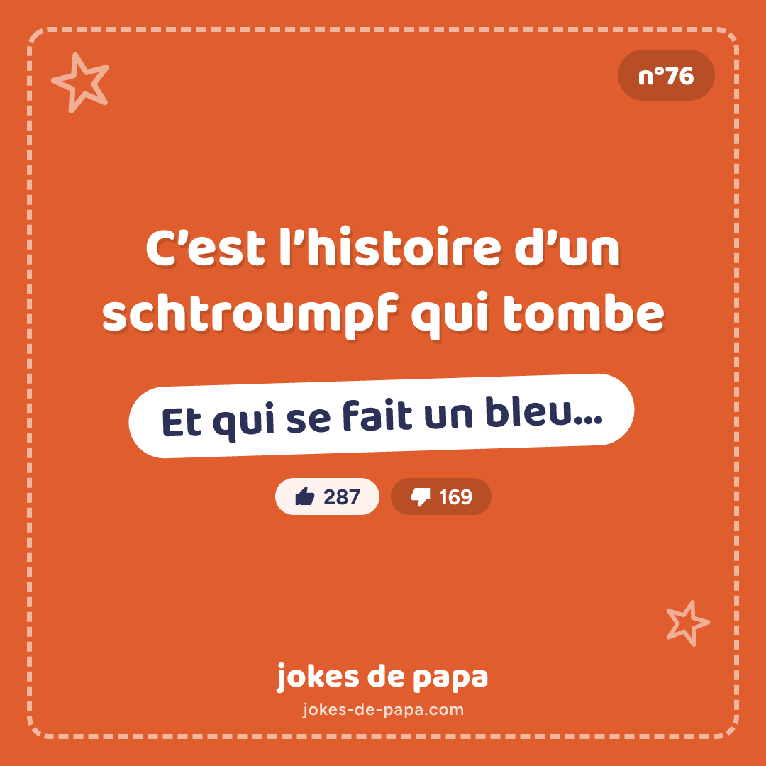 Blague n°76 en image : C’est l’histoire d’un schtroumpf qui tombe Et qui se fait un bleu…