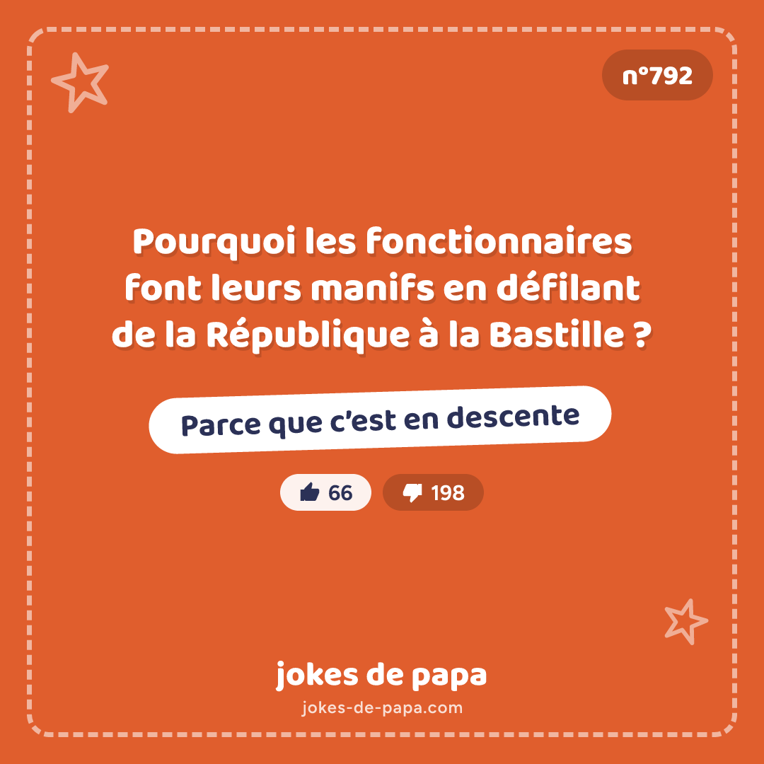 Blague n°792 en image : Pourquoi les fonctionnaires font leurs manifs en défilant de la République à la Bastille ? Parce que c’est en descente