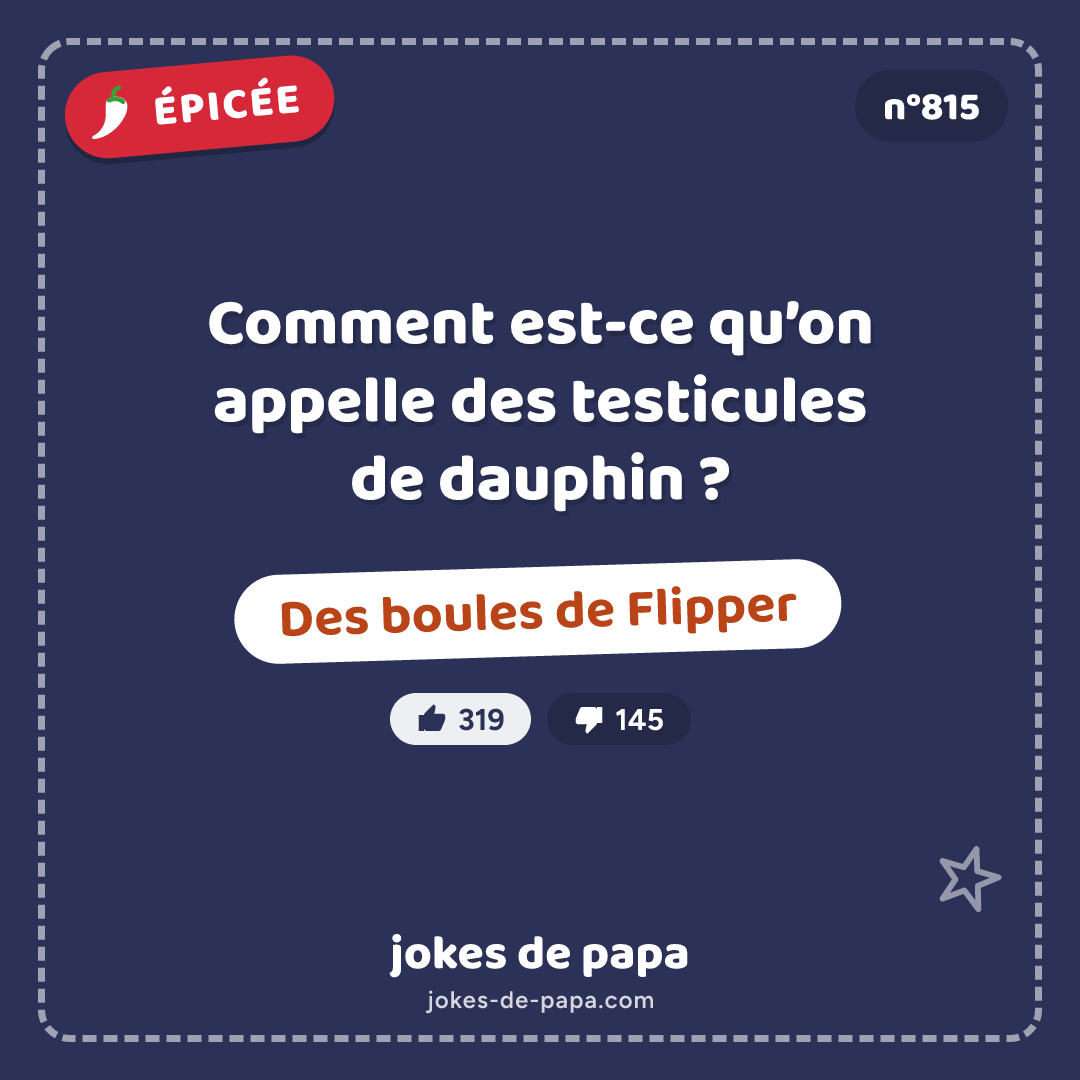 Blague n°815 en image : Comment est-ce qu’on appelle des testicules de dauphin ? Des boules de Flipper