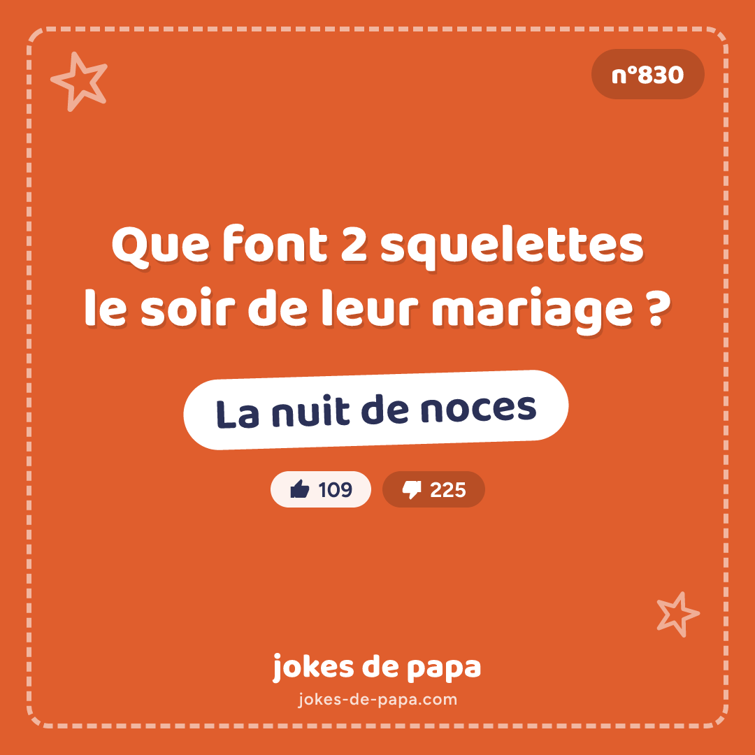 Blague n°830 en image : Que font 2 squelettes le soir de leur mariage ? La nuit de noces