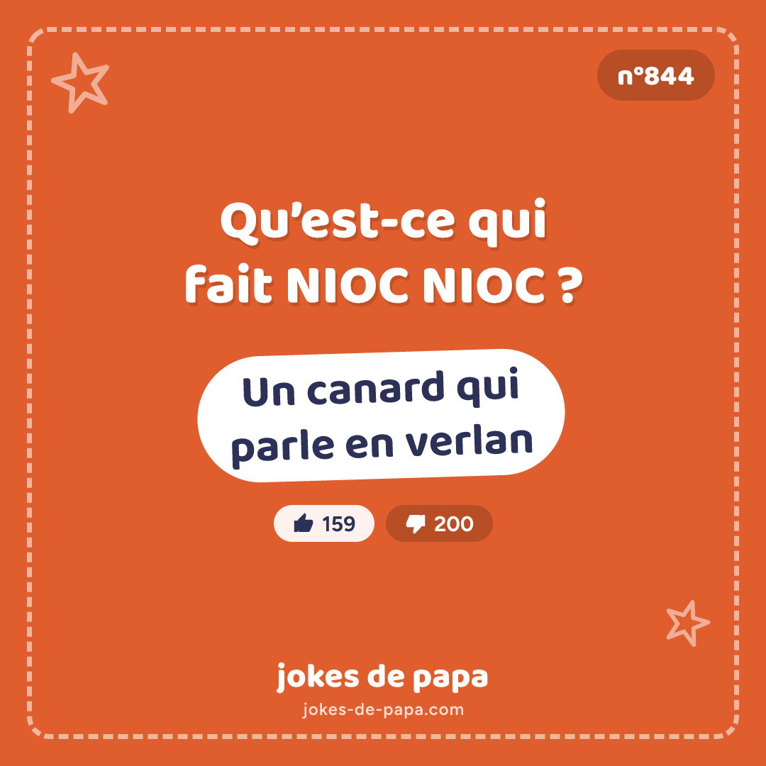 Blague n°844 en image : Qu’est-ce qui fait NIOC NIOC ? Un canard qui parle en verlan