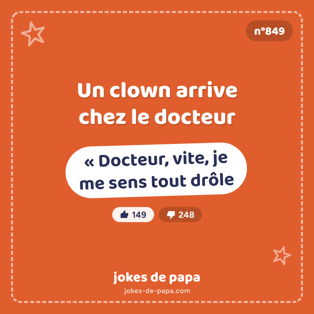 Blague n°849 en image : Un clown arrive chez le docteur « Docteur, vite, je me sens tout drôle