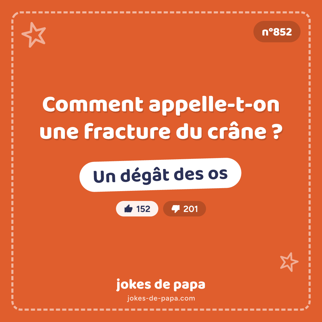 Blague n°852 en image : Comment appelle-t-on une fracture du crâne ? Un dégât des os