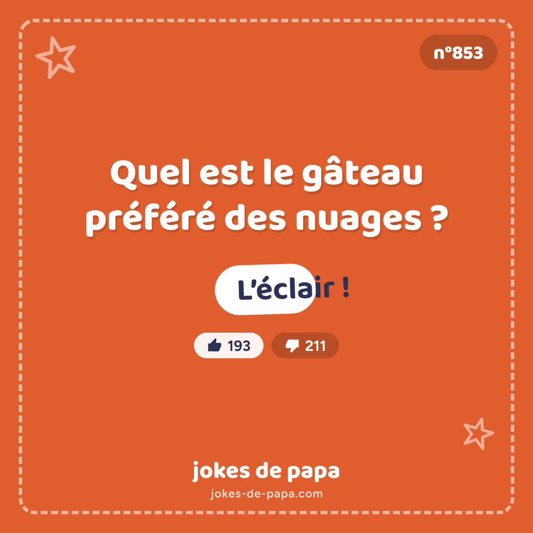 Blague n°853 en image : Quel est le gâteau préféré des nuages ? L’éclair !