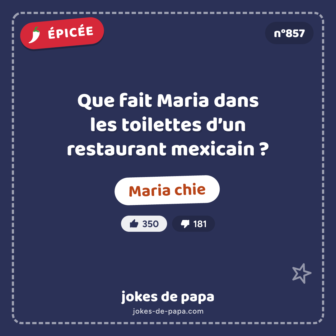 Blague n°857 en image : Que fait Maria dans les toilettes d’un restaurant mexicain ? Maria chie