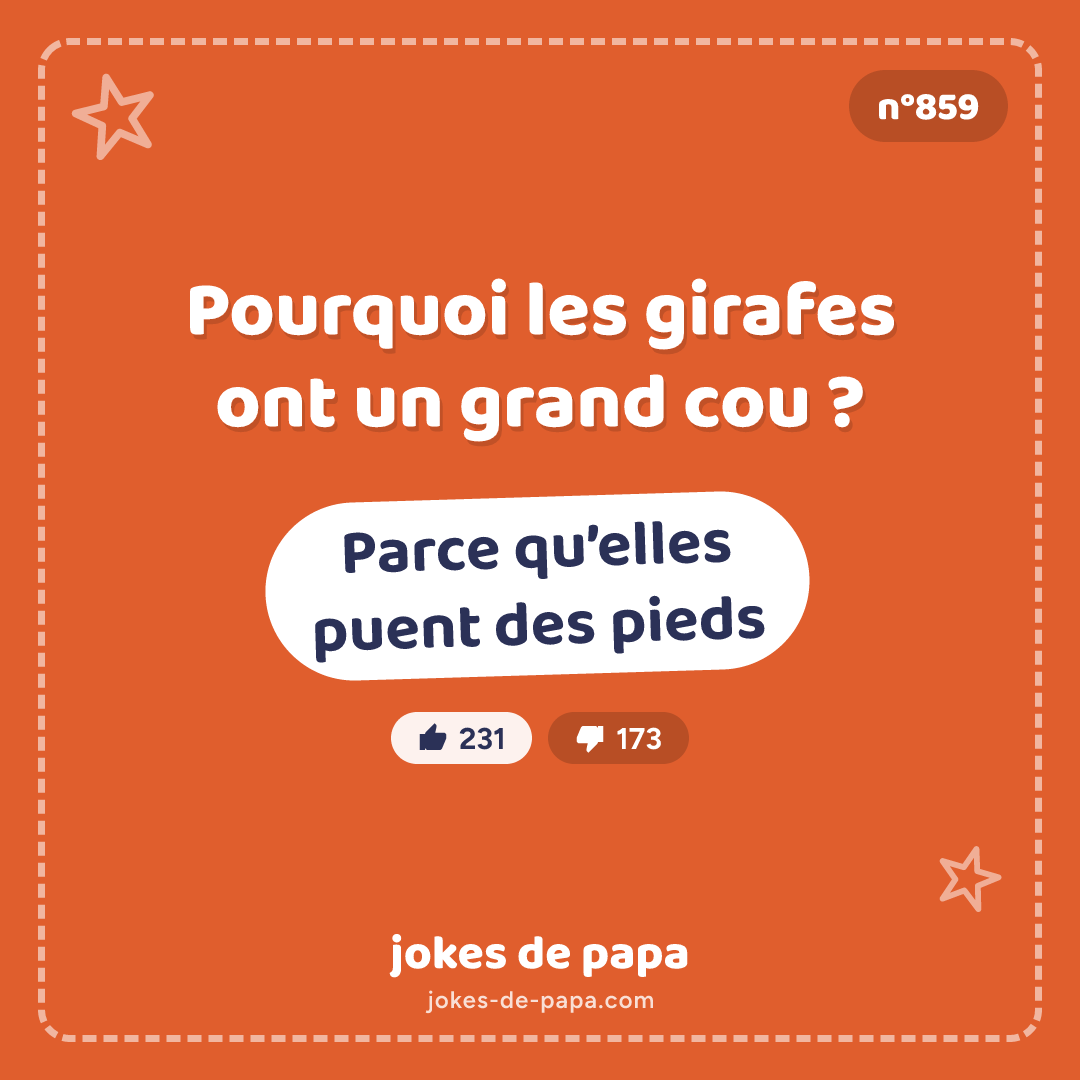 Blague n°859 en image : Pourquoi les girafes ont un grand cou ? Parce qu’elles puent des pieds