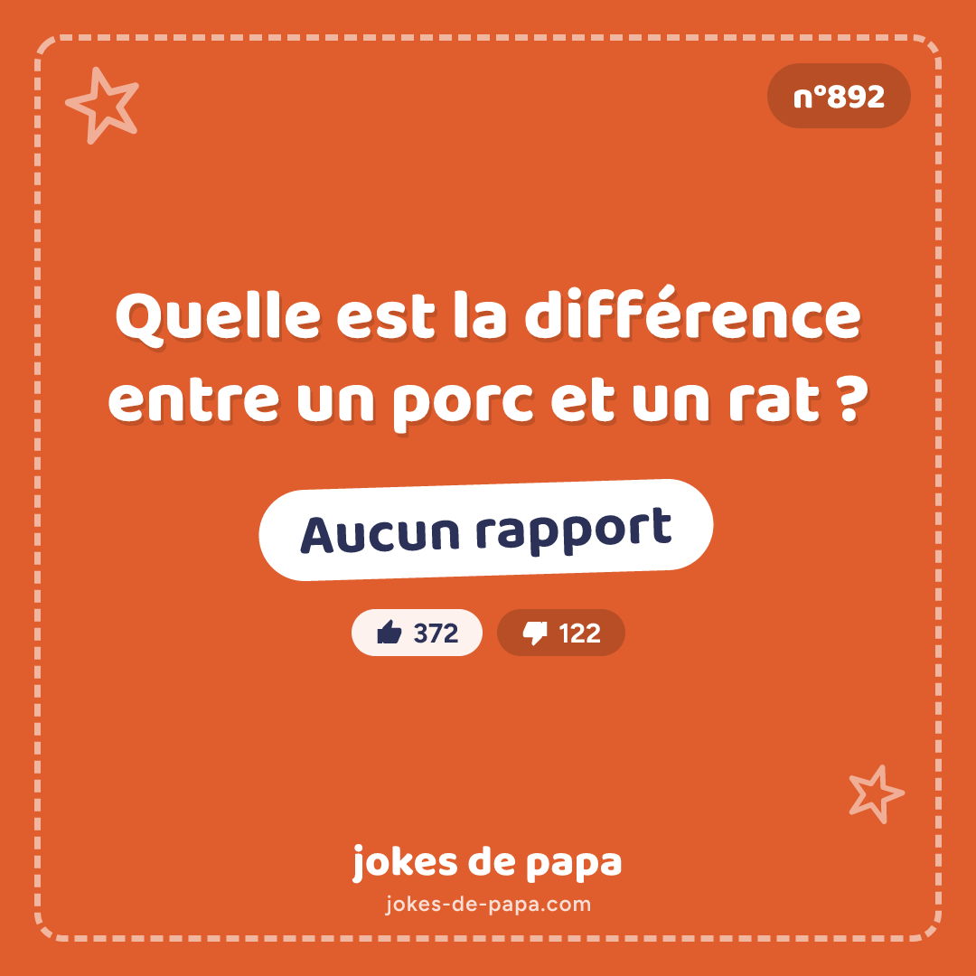 Blague n°892 en image : Quelle est la différence entre un porc et un rat ? Aucun rapport