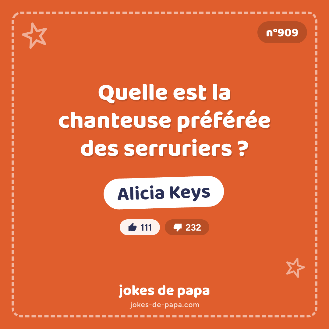 Blague n°909 en image : Quelle est la chanteuse préférée des serruriers ? Alicia Keys