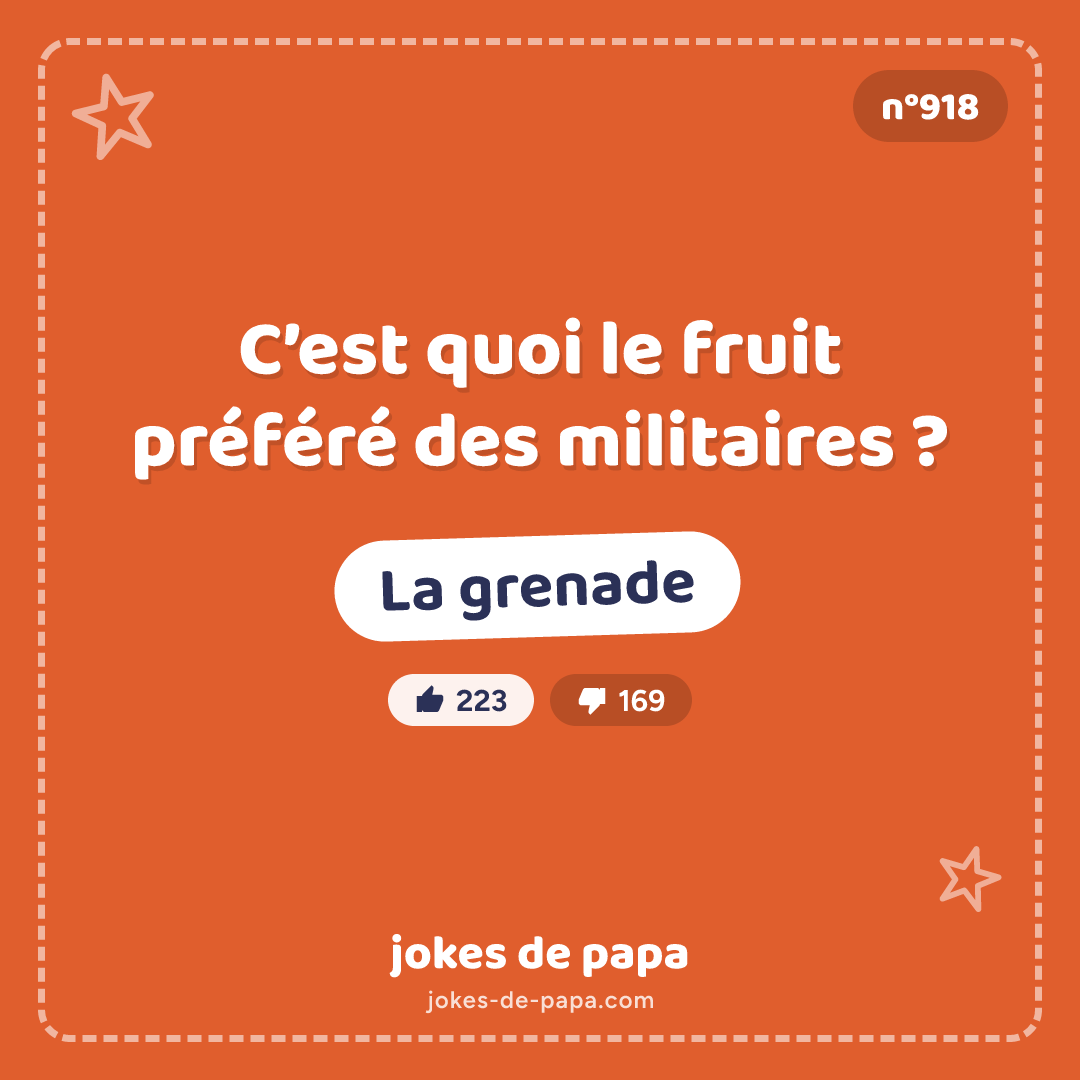 Blague n°918 en image : C’est quoi le fruit préféré des militaires ? La grenade