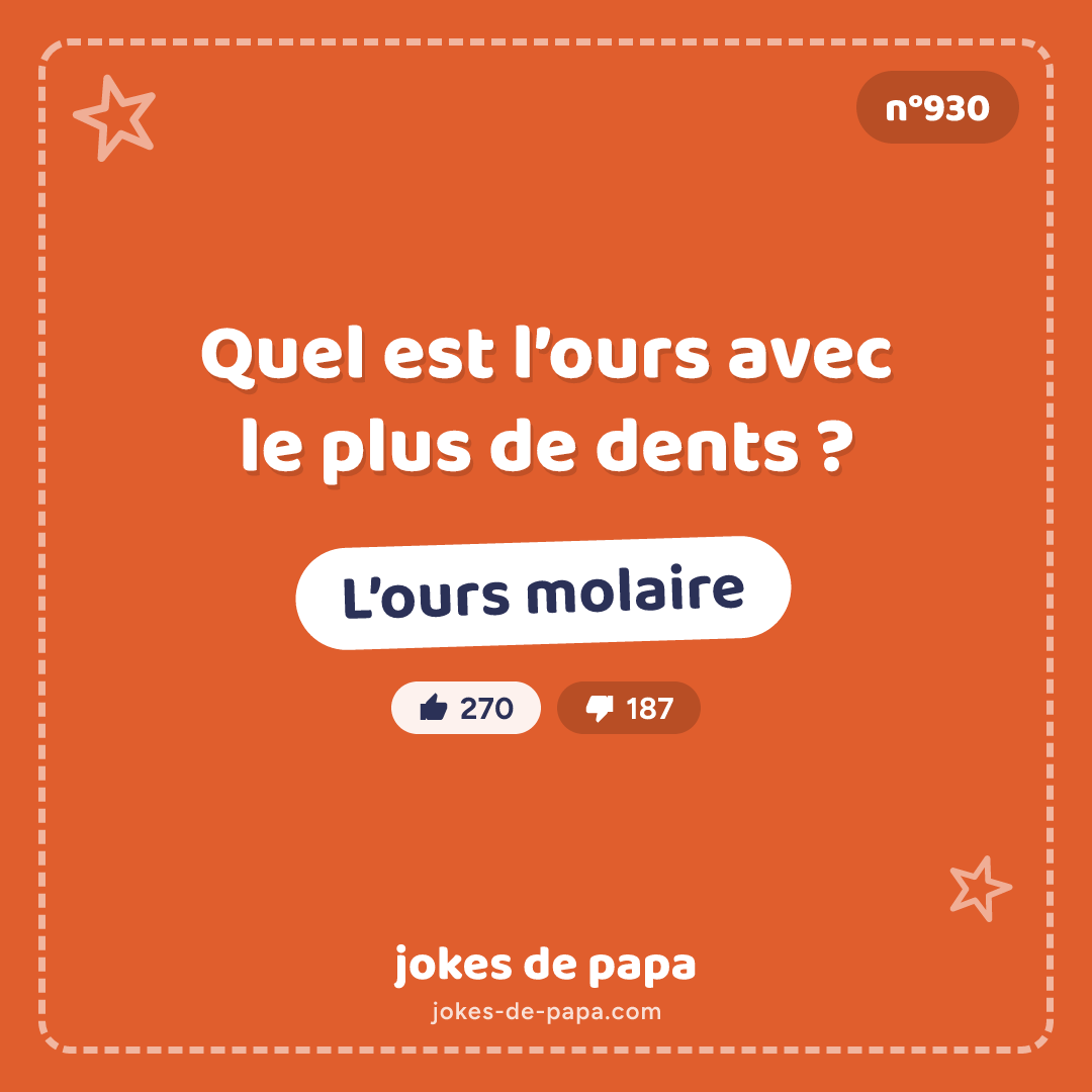 Blague n°930 en image : Quel est l’ours avec le plus de dents ? L’ours molaire