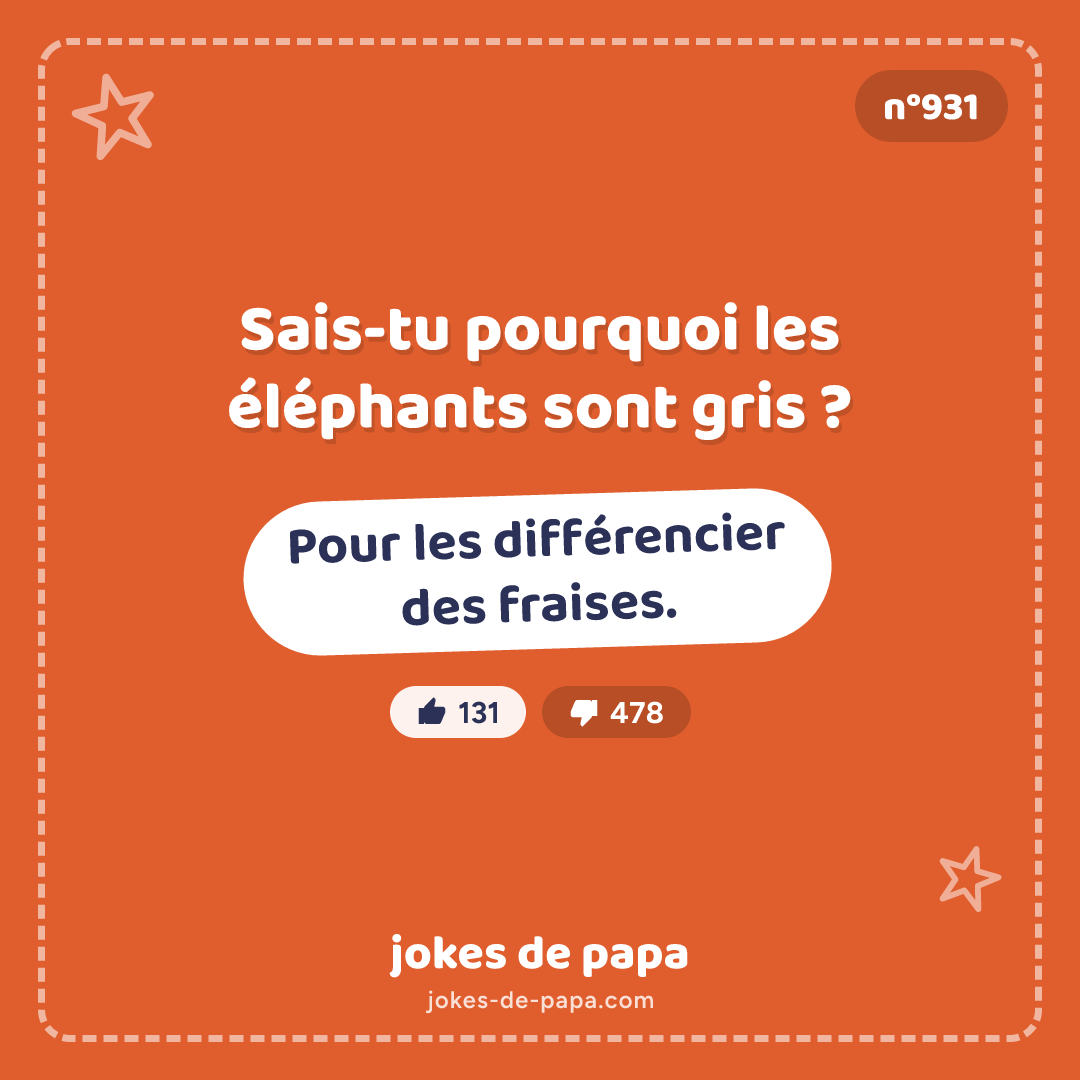 Blague n°931 en image : Sais-tu pourquoi les éléphants sont gris ? Pour les différencier des fraises.