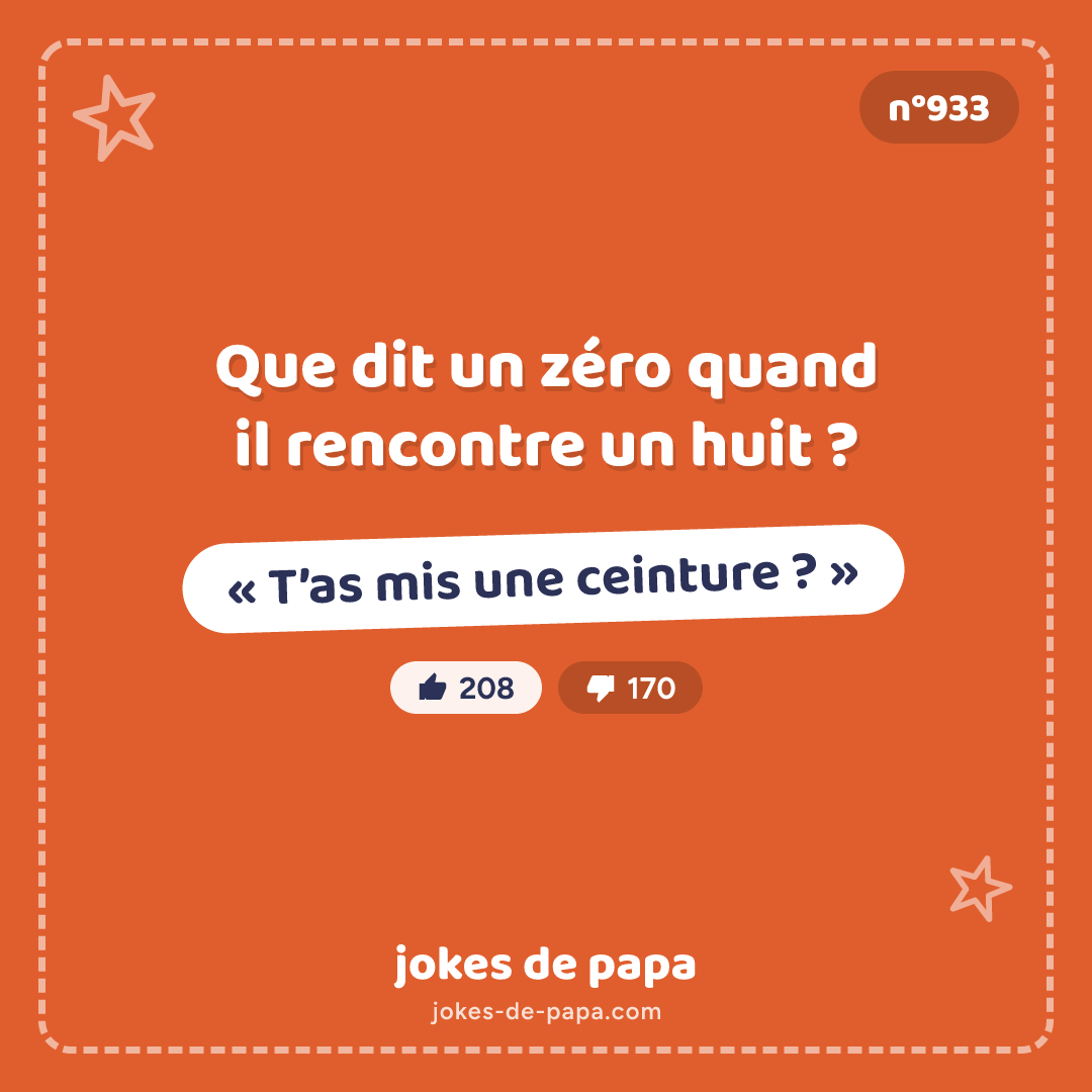 Blague n°933 en image : Que dit un zéro quand il rencontre un huit ? « T’as mis une ceinture ? »