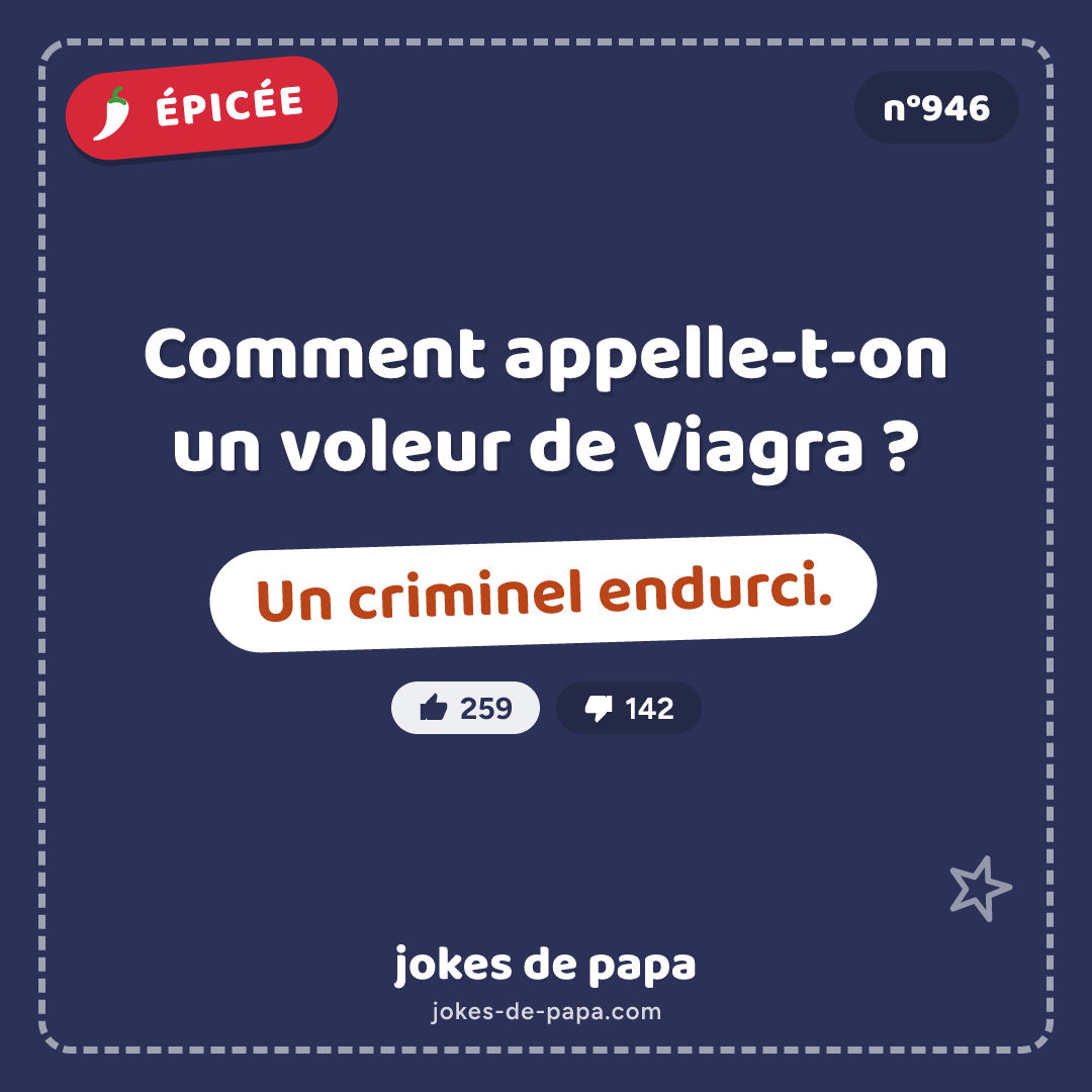 Blague n°946 en image : Comment appelle-t-on un voleur de Viagra ? Un criminel endurci.