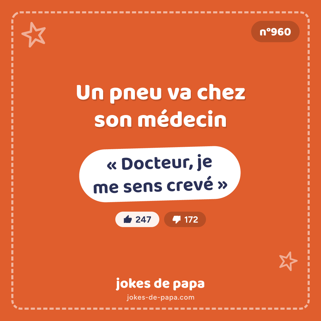 Blague n°960 en image : Un pneu va chez son médecin « Docteur, je me sens crevé »