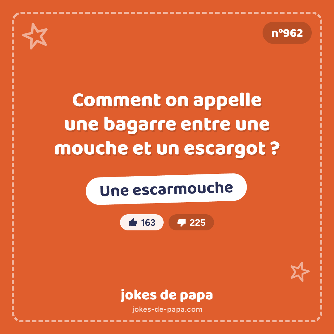 Blague n°962 en image : Comment on appelle une bagarre entre une mouche et un escargot ? Une escarmouche