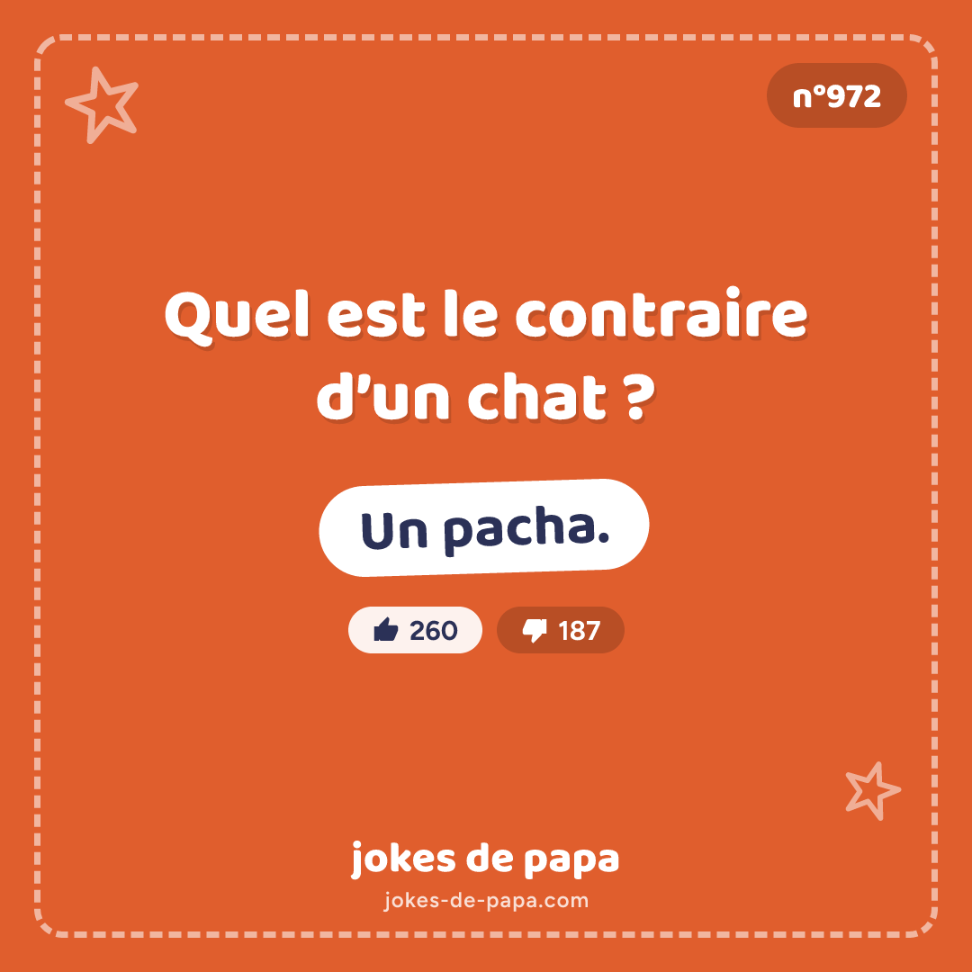 Blague n°972 en image : Quel est le contraire d’un chat ? Un pacha.