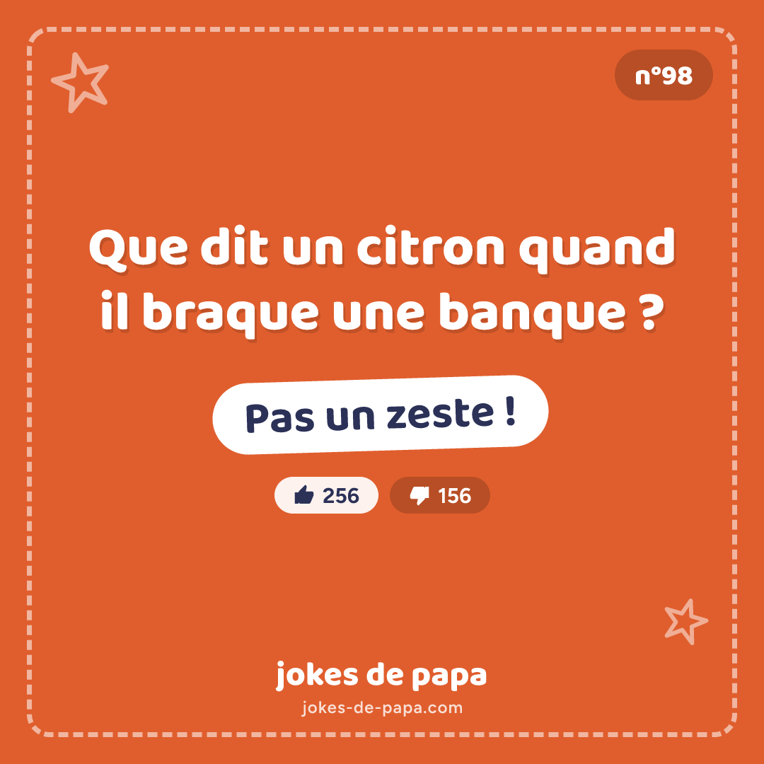 Blague n°98 en image : Que dit un citron quand il braque une banque ? Pas un zeste !