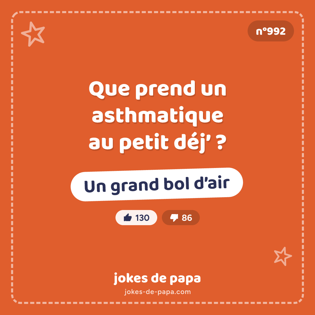 Blague n°992 en image : Que prend un asthmatique au petit déj’ ? Un grand bol d’air